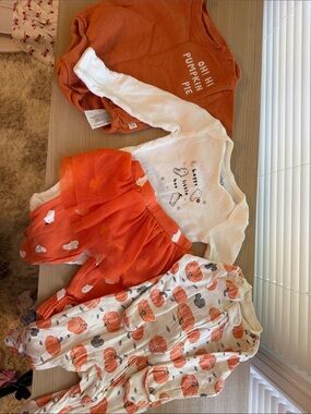 Carter's Orange and White Pumpkin Themed Baby Matching Bundle